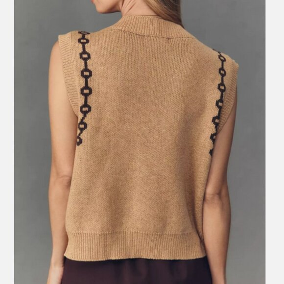 Anthropologie Knit V-Neck Cardigan Sweater Vest Western Horse Equestrian XS NWT - Picture 6 of 6